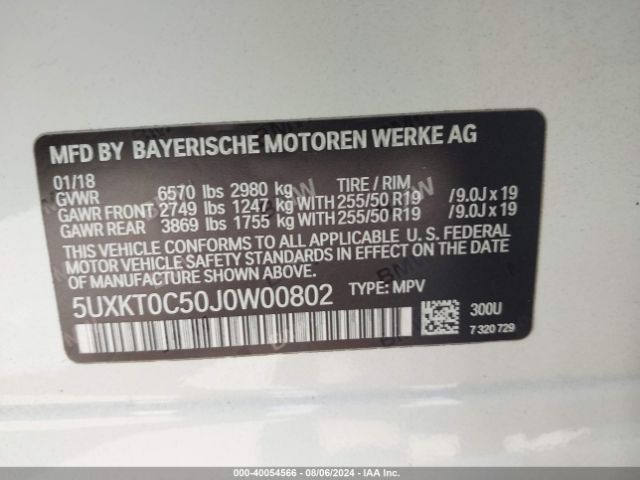5UXKT0C50J0W00802 BMW X5 Xdr40e