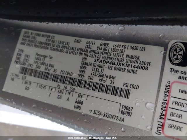 3FADP4BJXKM144008 Ford FIESTA SE