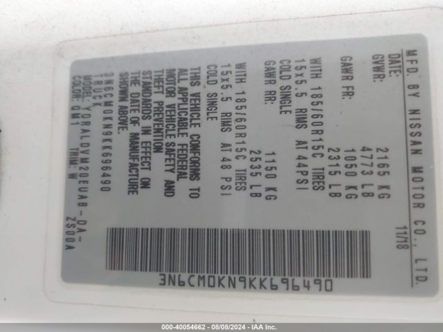 3N6CM0KN9KK696490 Nissan Nv200 S