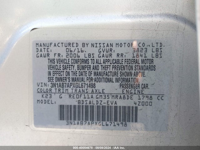 Nissan SENTRA SV 2016 3N1AB7APXGL671498 Image 9