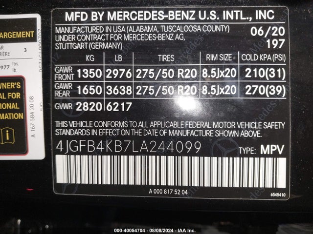4JGFB4KB7LA244099 Mercedes-Benz Gle 350 4matic