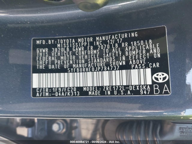 Toyota COROLLA SE 2018 5YFBURHE0JP784737 Image 9