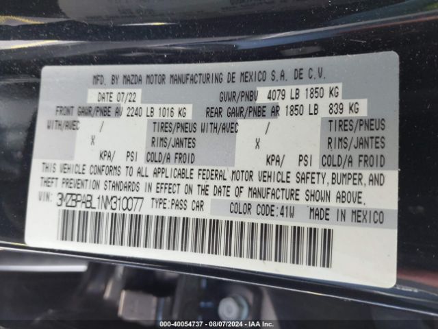 3MZBPABL1NM310077 Mazda Mazda3 Select