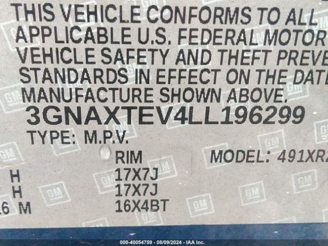 3GNAXTEV4LL196299 Chevrolet Equinox Awd 2fl