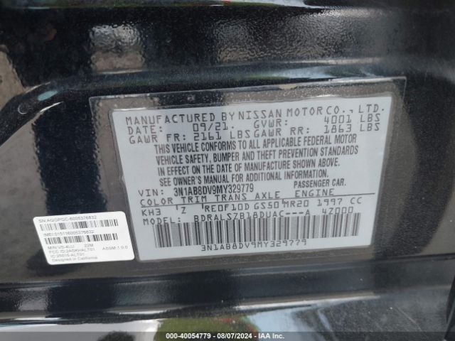 3N1AB8DV9MY329779 Nissan Sentra Sr Xtronic Cvt