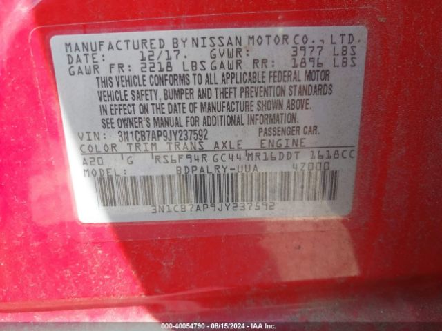 3N1CB7AP9JY237592 Nissan Sentra Sr Turbo