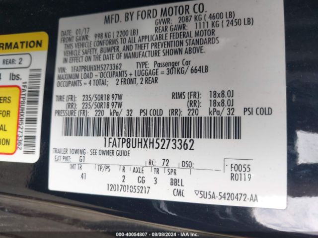 1FATP8UHXH5273362 Ford Mustang Ecoboost Premium