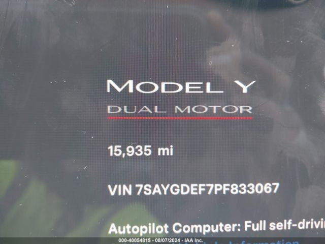 7SAYGDEF7PF833067 Tesla Model Y Awd/performance Dual Motor All-wheel Drive