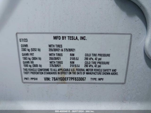 7SAYGDEF7PF833067 Tesla Model Y Awd/performance Dual Motor All-wheel Drive