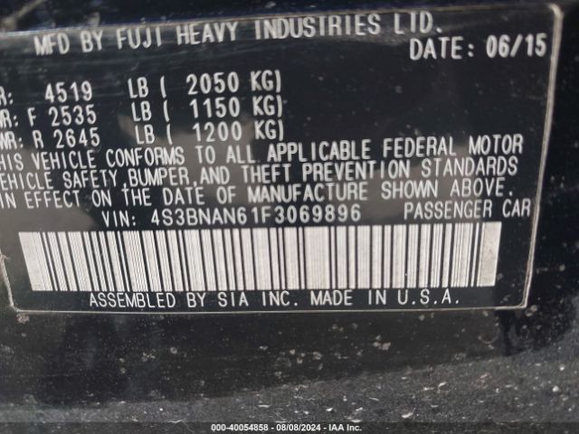 4S3BNAN61F3069896 Subaru Legacy 2.5i Limited