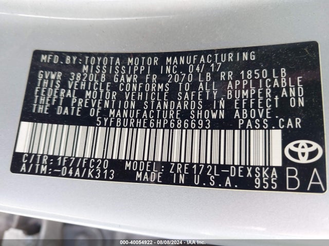 Toyota COROLLA SE 2017 5YFBURHE6HP686693 Image 9