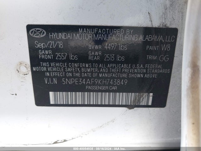 Hyundai SONATA SEL 2019 5NPE34AF9KH743849 Image 9