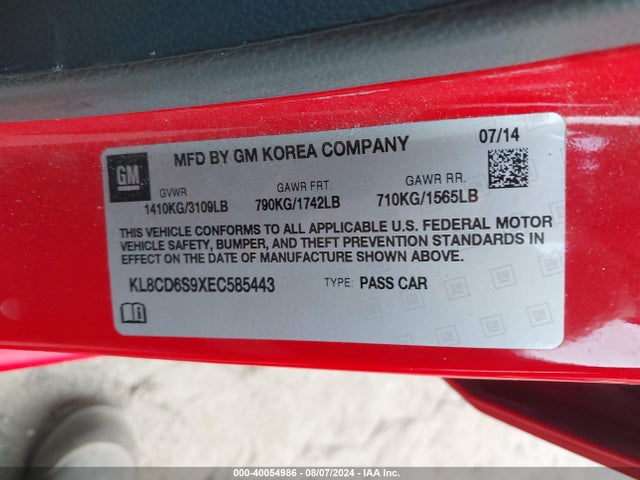 Chevrolet Spark 1lt Auto 2014 KL8CD6S9XEC585443 Image 9