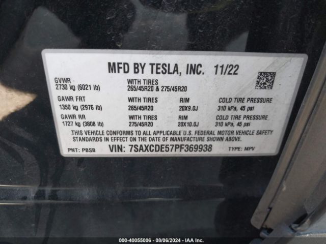 7SAXCDE57PF369938 Tesla MODEL X