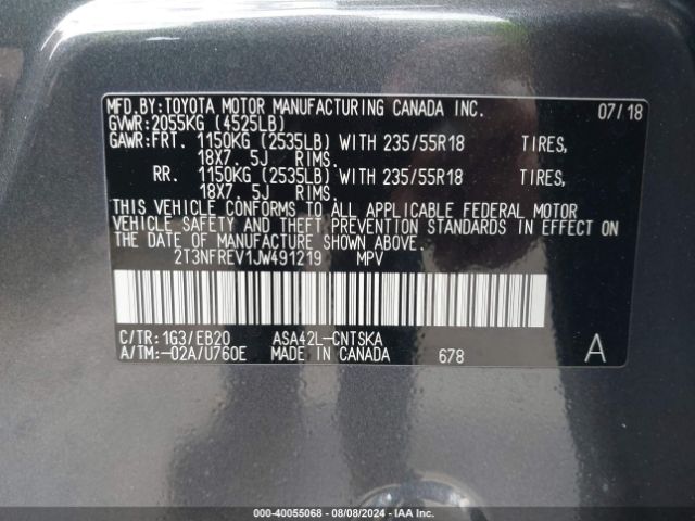 2T3NFREV1JW491219 Toyota RAV4 SE