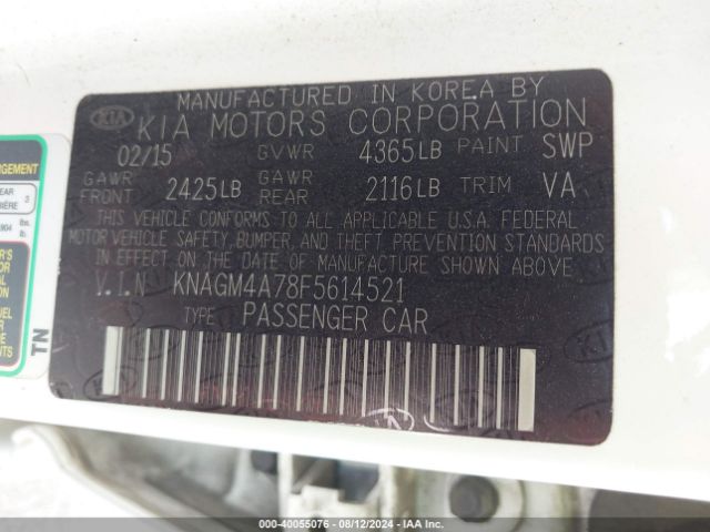 KNAGM4A78F5614521 KIA Optima Lx