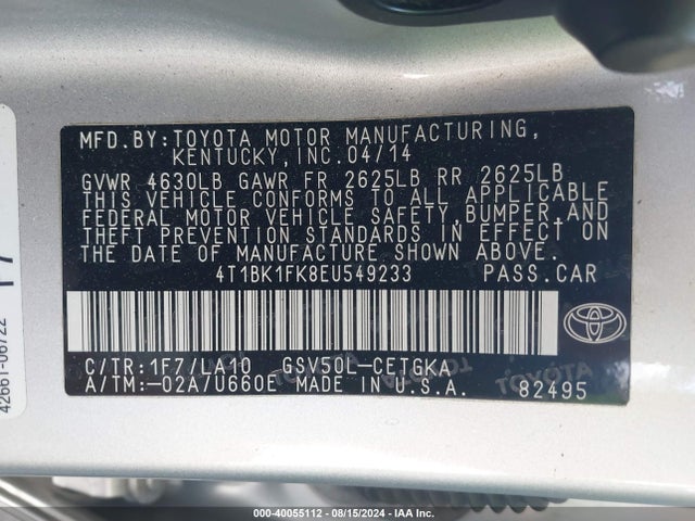 Toyota Camry Se/xle 2014 4T1BK1FK8EU549233 Image 9
