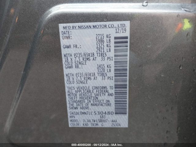 5N1DL0MN7LC530480 Infiniti QX60 LUXE
