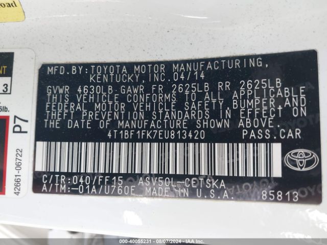 4T1BF1FK7EU813420 Toyota Camry L/se/le/xle