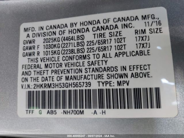 2HKRM3H53GH565739 Honda CR-V EX