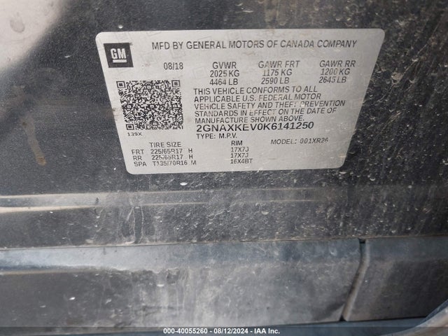 Chevrolet EQUINOX LT 2019 2GNAXKEV0K6141250 Image 9