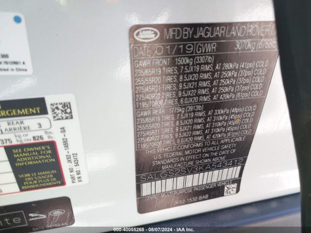 SALGS2SV3KA543412 Land Rover Range Rover 3.0l V6 Supercharged Hse