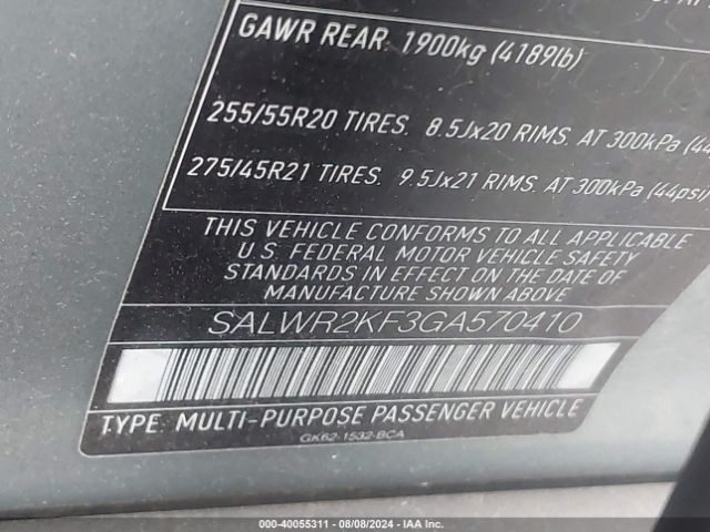 SALWR2KF3GA570410 Land Rover Range Rover Sport Hse