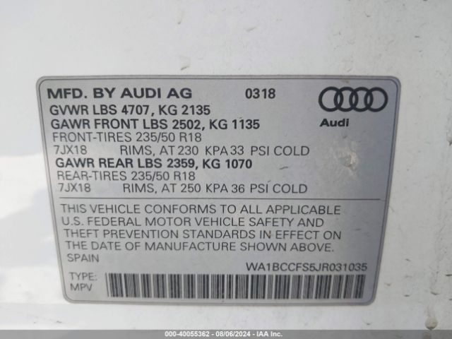 WA1BCCFS5JR031035 Audi Q3 PREMIUM