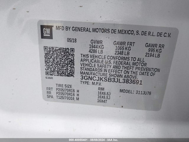 Chevrolet TRAX LS 2018 3GNCJKSB3JL383691 Image 9