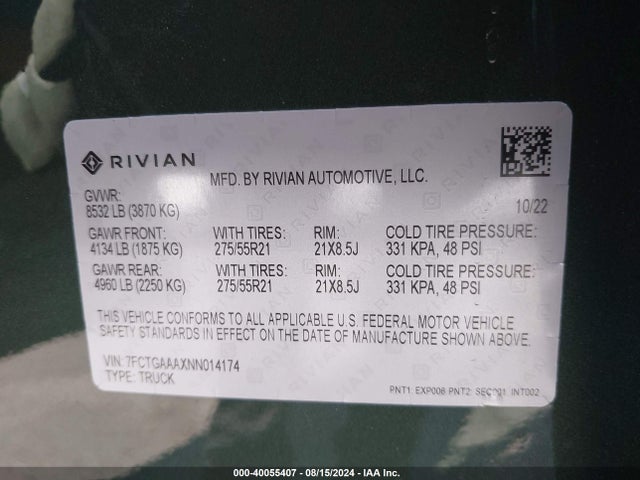 Rivian R1t Adventure 2022 7FCTGAAAXNN014174 Image 9