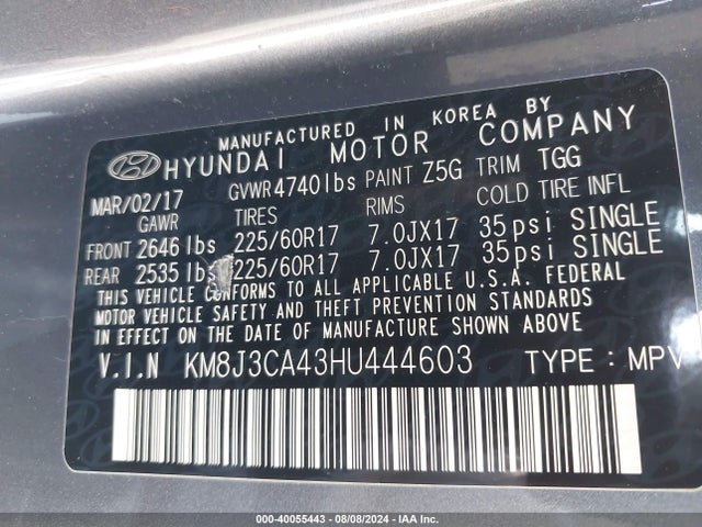 Hyundai TUCSON SE 2017 KM8J3CA43HU444603 Image 9