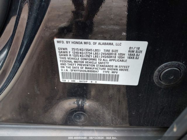 5FNYF5H39JB008047 Honda Pilot Ex