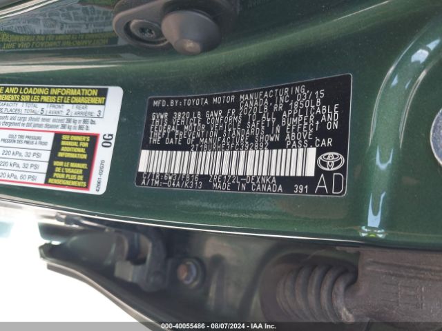 2T1BURHE3FC392892 Toyota Corolla L/le/le Pls/prm/s/s Pls