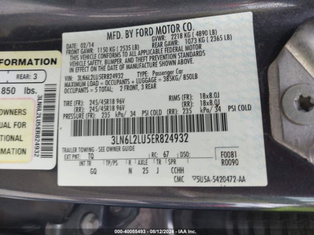 3LN6L2LU5ER824932 Lincoln MKZ HYBRID