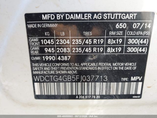 WDCTG4GB5FJ037713 Mercedes-Benz Gla 250 4matic