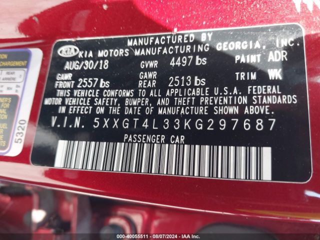 5XXGT4L33KG297687 KIA Optima S