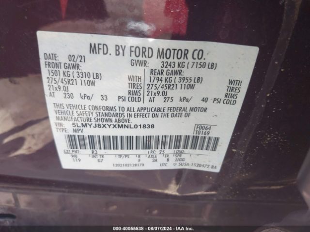 5LMYJ8XYXMNL01838 Lincoln Aviator Grand Touring