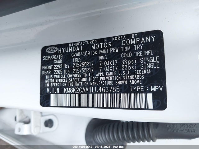 Hyundai Kona Sel 2020 KM8K2CAA1LU463785 Image 9