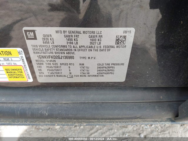 Chevrolet Traverse Ls 2016 1GNKVFKD2GJ136980 Image 9