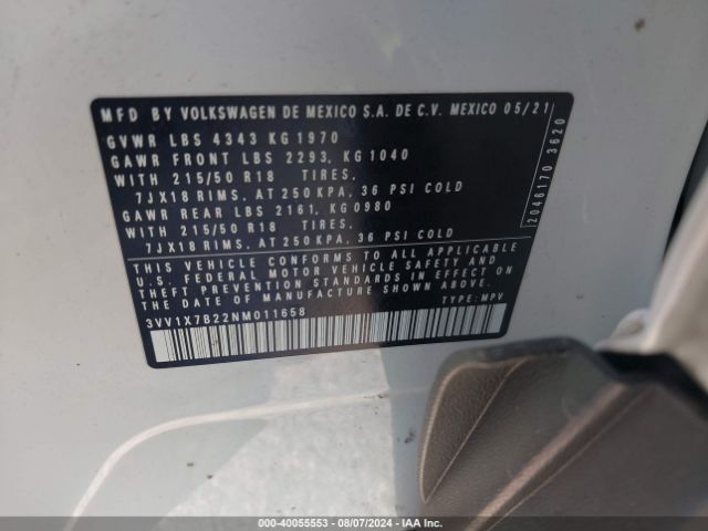 3VV1X7B22NM011658 Volkswagen Taos 1.5t Sel