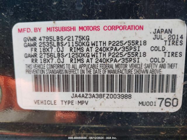 JA4AZ3A38FZ003988 Mitsubishi Outlander Se