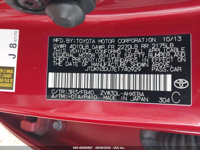 Toyota Prius Two 2014 JTDKN3DU7E1740929 Image 9