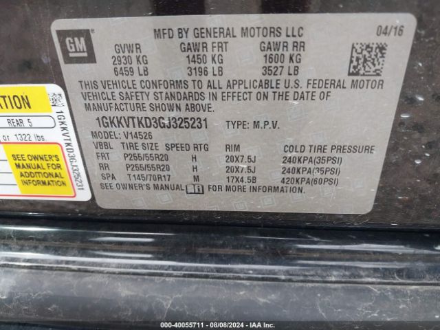 1GKKVTKD3GJ325231 GMC Acadia Denali