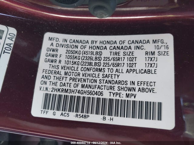 Honda Cr-v Ex-l 2016 2HKRM3H74GH560406 Image 9