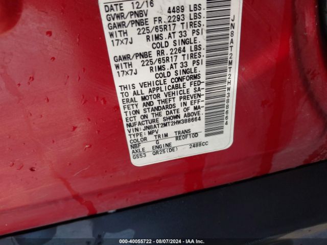 JN8AT2MT2HW388664 Nissan Rogue S/sl/sv