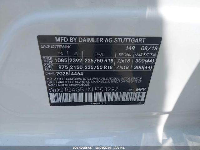 WDCTG4GB1KU003292 Mercedes-Benz Gla 250 4matic