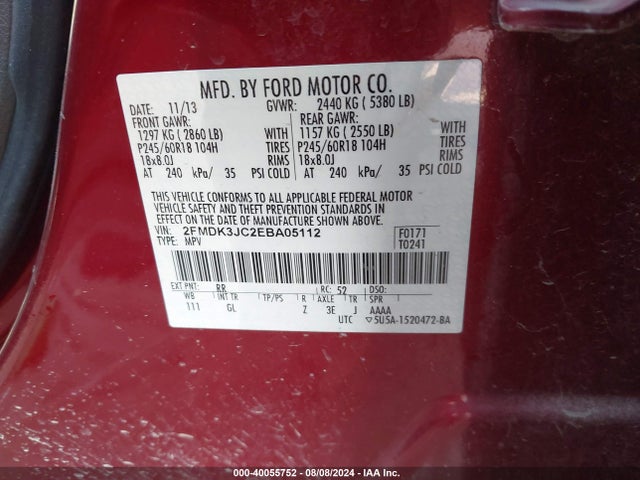 Ford EDGE SEL 2014 2FMDK3JC2EBA05112 Image 9