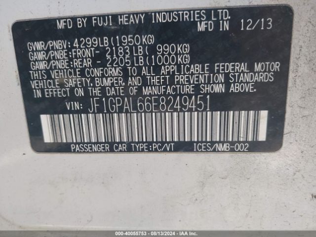 JF1GPAL66E8249451 Subaru Impreza 2.0i Sport Premium