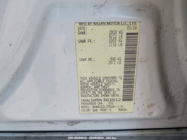 1N4AL3AP9FN303952 Nissan Altima 2.5/s/sv/sl