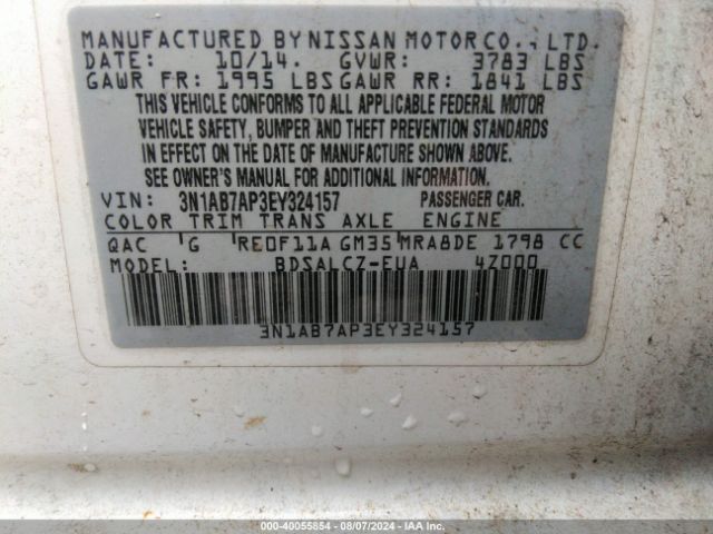 3N1AB7AP3EY324157 Nissan Sentra S/sv/sr/sl